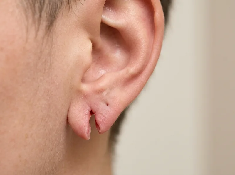 Before Earlobe Surgery — Complete Split Ear Piercing Tear