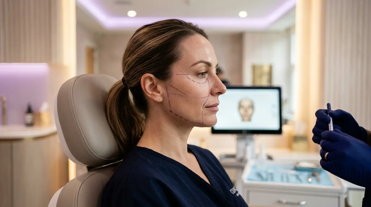 Clinical plastic surgery facial planning and precise anatomical marking in Pune